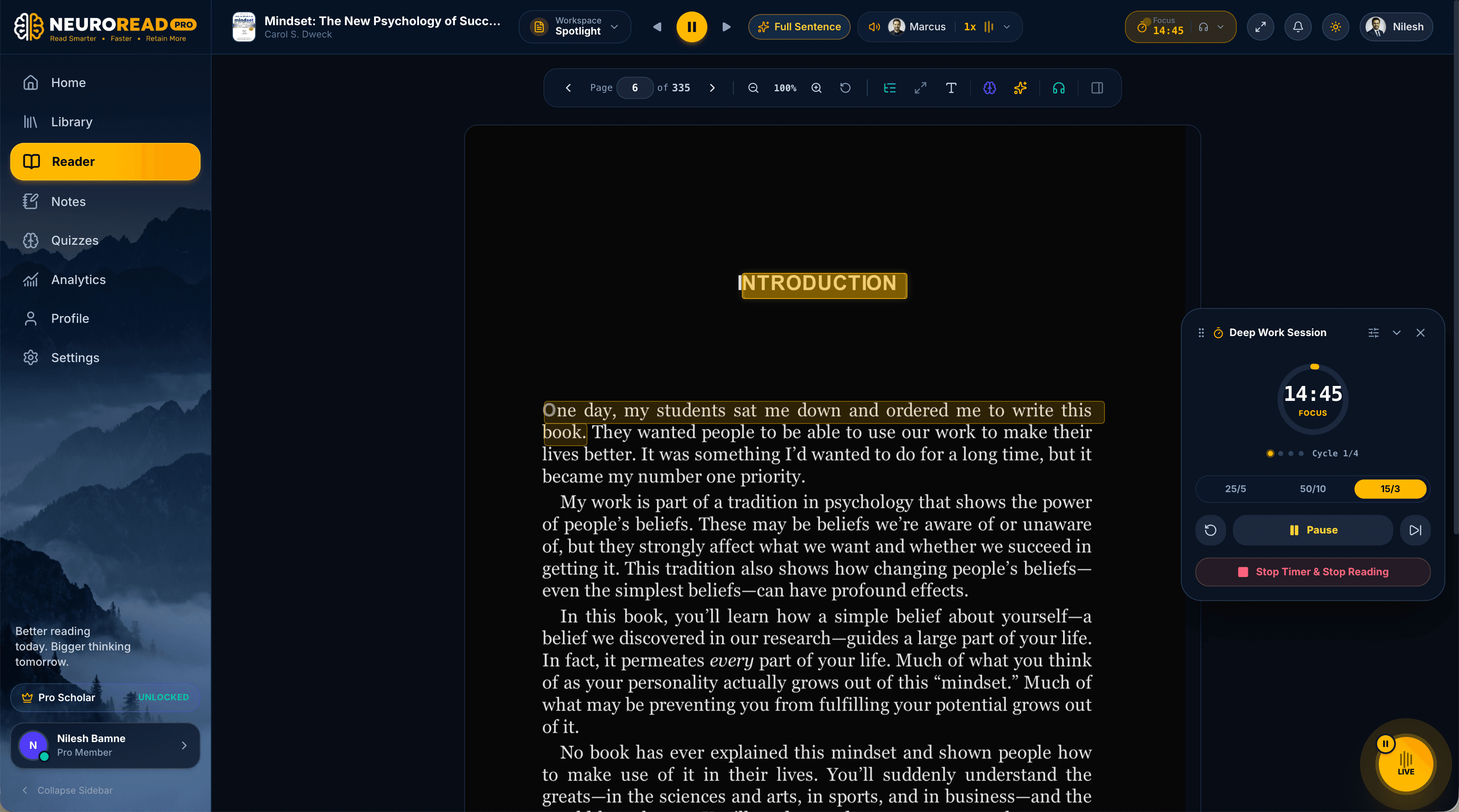 PDF Spotlight Reader in NeuroRead Pro Desktop